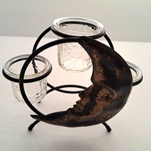 Rustic Black Metal Moon Candle Holder